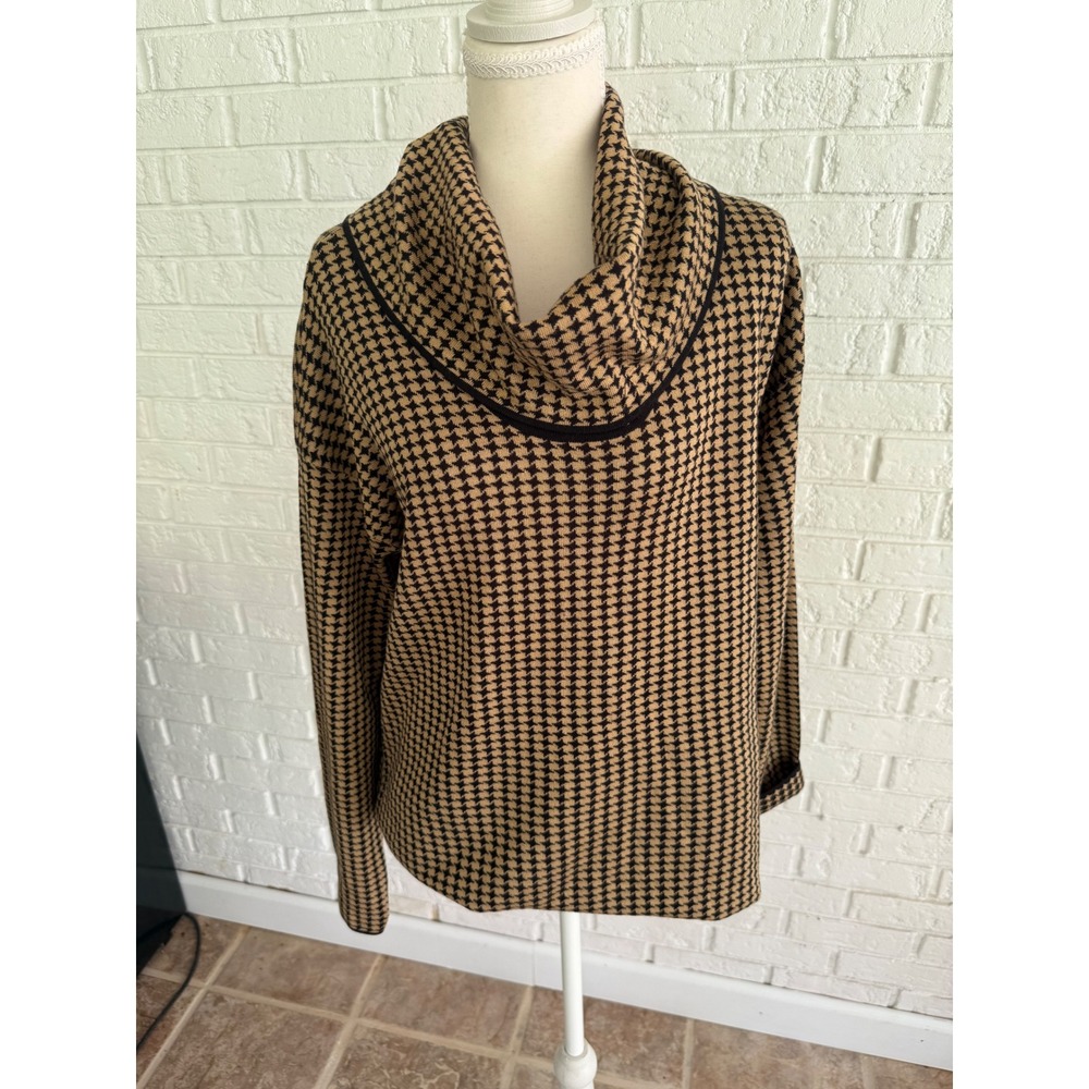 Calvin Klein Cowl Neck Sweater Womens Medium Tan Black‎ Houndstooth